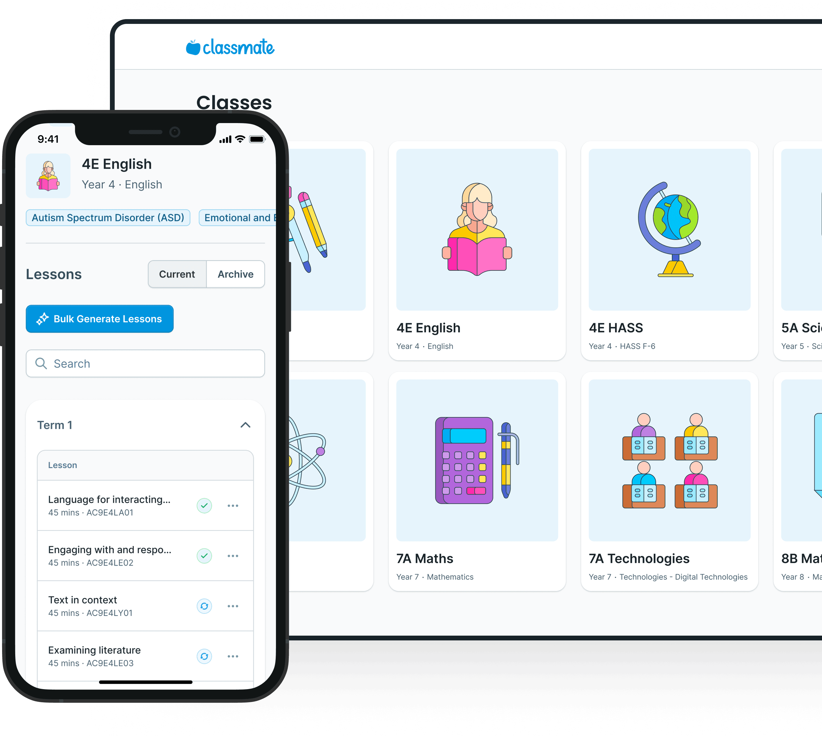 Classmate app on phone and macbook