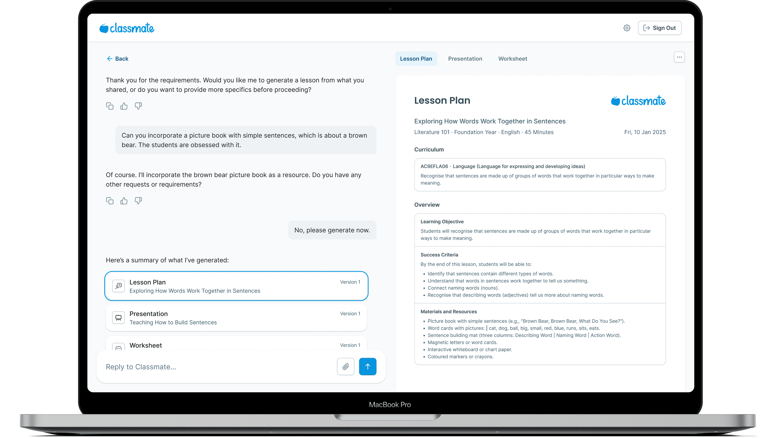 Classmate app screenshot